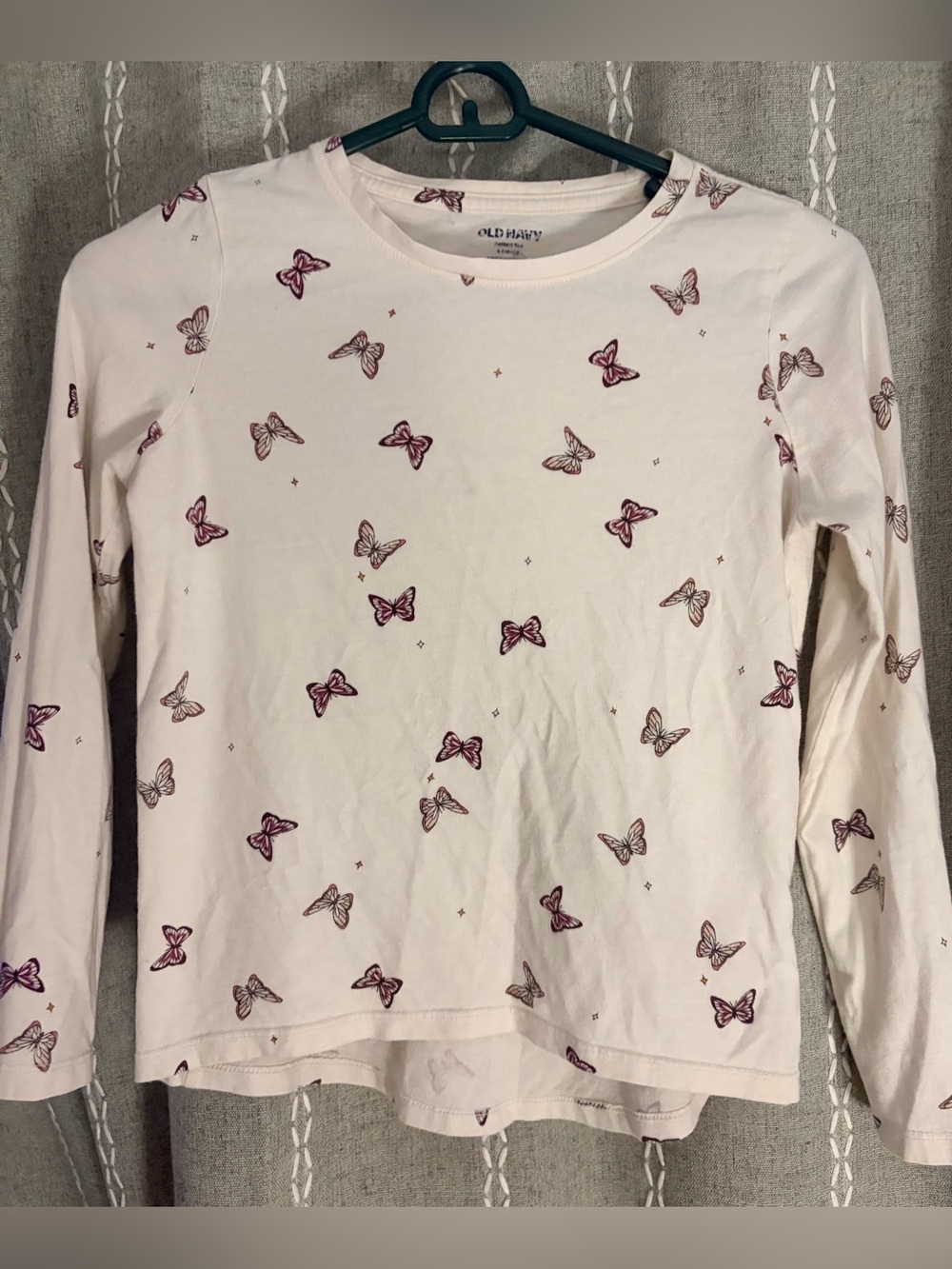 Old Navy Cream Long-Sleeve Tee with Pink Butterfly Print